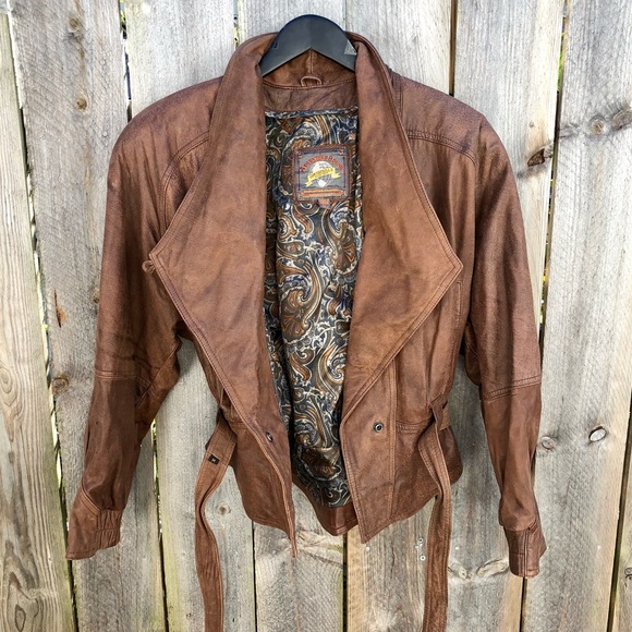 Adventure Bound | Vintage 80s Brown Leather Raglan Waist Length Jacket Sz L - Picture 3 of 11